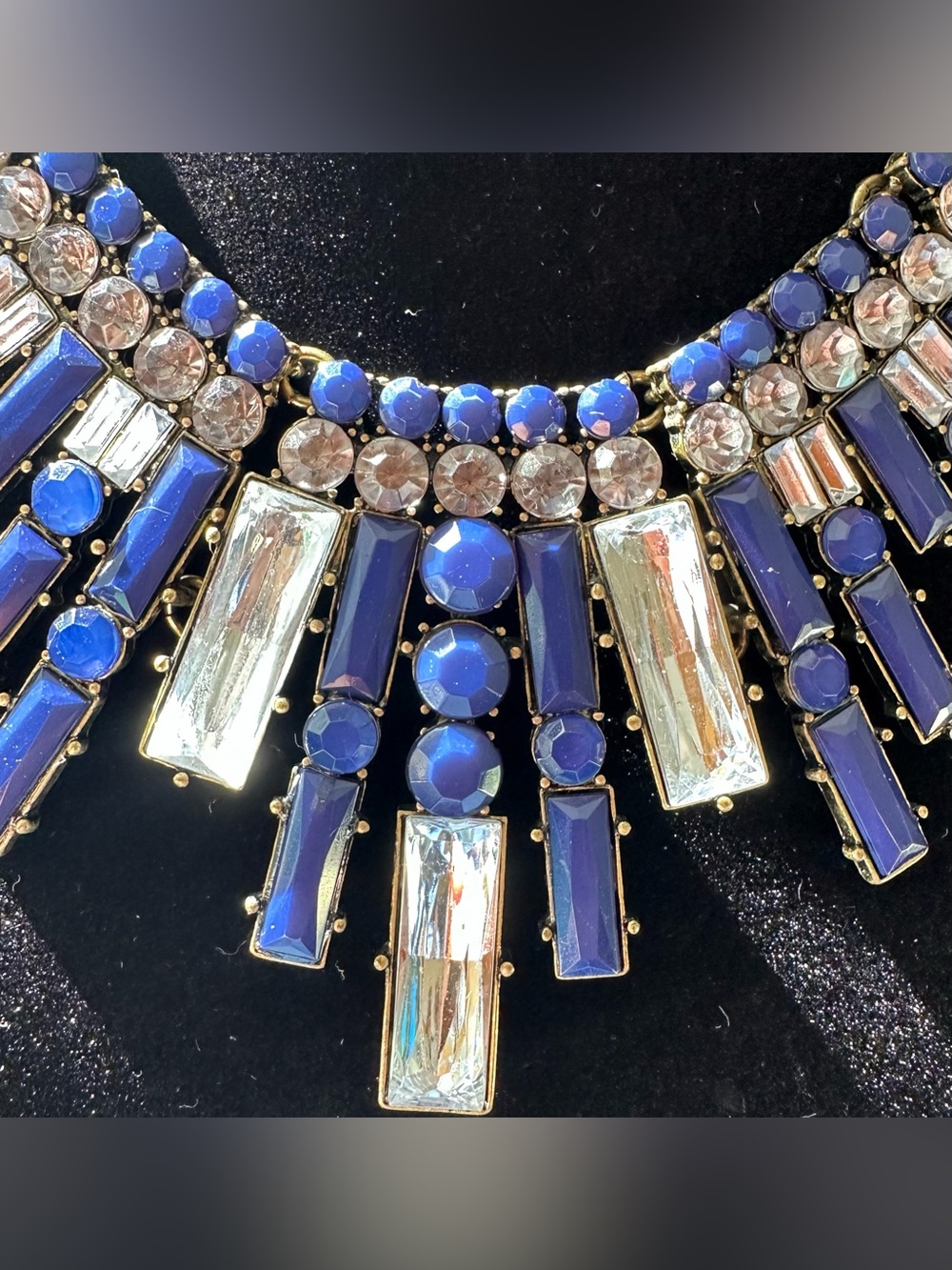LOFT Royal Blue and Clear Statement Necklace with Gold Accents